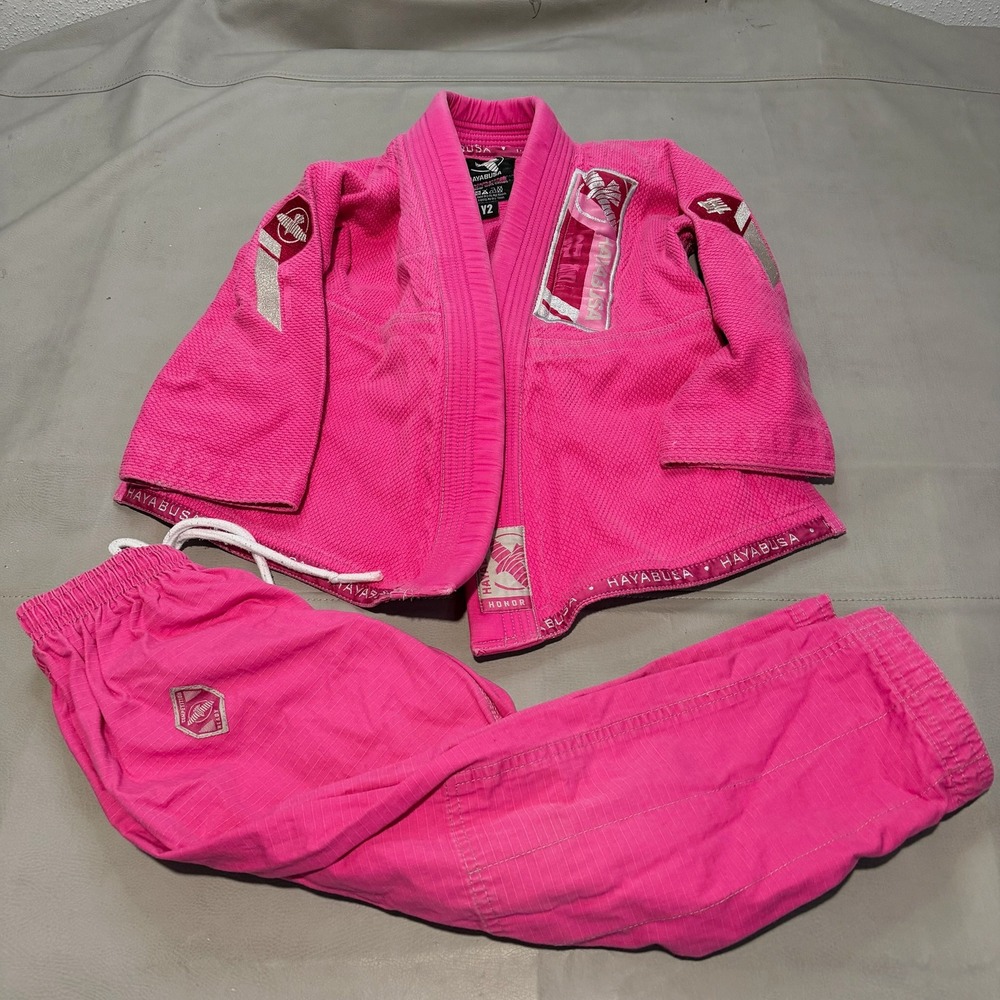 Hayabusa Kids Y2 Pink Jiu Jitsu Youth Girls Gi BJJ MMA Karate 2 PC Uniform Set